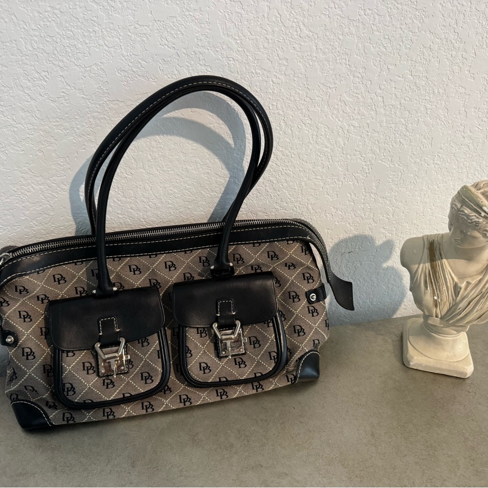 Dooney & Bourke Black and Beige Monogram Satchel